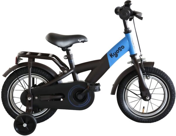 Kinderfiets 12" Kyoso X-Rider met remnaaf - zwart/blauw