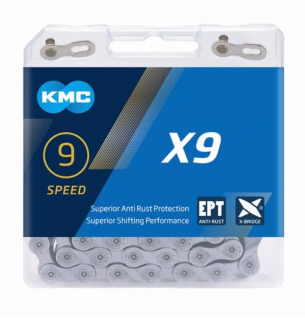 KMC X9 ketting EPT dark silver 1/2x1128, anti-roest, 9-speed.